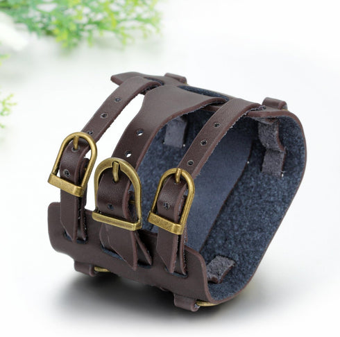 JewelryWe Black Brown Hip-hop Gothic Punk Style Men Watch Wide Leather Fashion Cuff Wristwatch for Valentine’s Day...