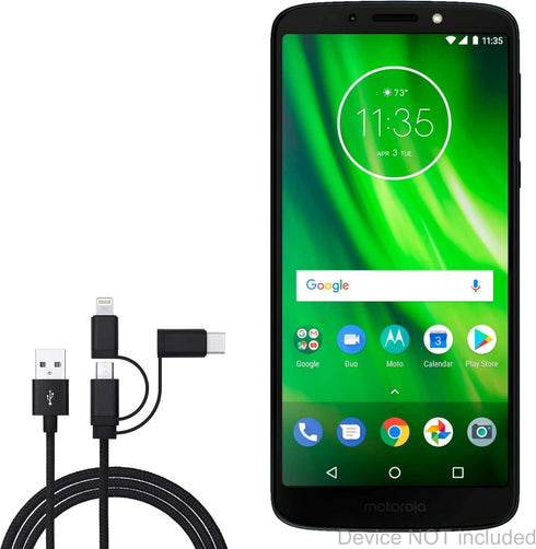 BoxWave Cable Compatible with Motorola Moto G6 Play - AllCharge 3-in-1 Cable for Motorola Moto G6 Play - Jet Black...