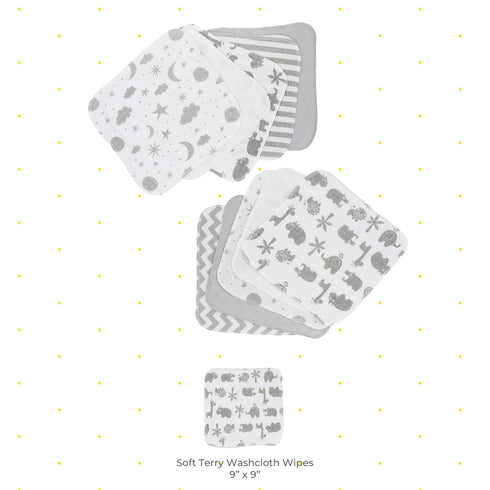 Spasilk Washcloth Wipes Set for Newborn Boys and Girls, Soft Terry Washcloth Set, Pack of 10, Gray Celestial...