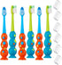 Kids Toothbrush 6 Pack - Soft Contoured Bristles - Child Sized Brush Heads (3-10 Year Old) - Suction Cup for Fun & Easy Storage - Girl & Boy Set (...