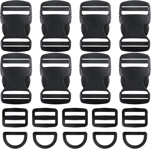 32 Pcs 1.5" Plastic Buckles for Straps, Include 8 Quick Side Release Buckle & 8 Tri-glide Slides Clips & 16 D Rings, Adjustable Heavy Duty Backpac...