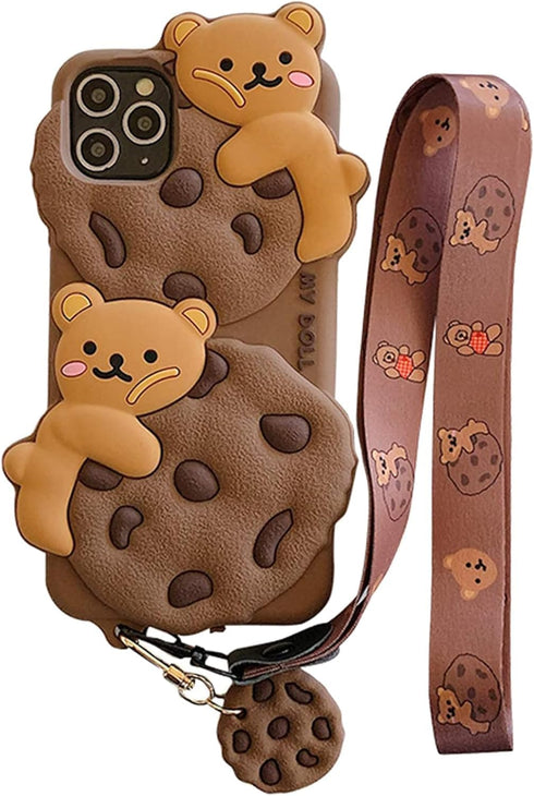 SGVAHY Case for iPhone 11 Pro Max with Strap Lanyard Keychain Cute Bear Cookie Kawaii Funny Soft Silicone Shockproof Protective Cover for Women Gi...
