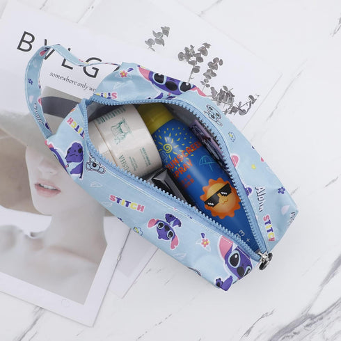 Cartoon Kitty Makeup Bag with Makeup Brush Plush Stitch Cosmetics Case 8 Pcs Cosmetic Brush Kawaii Capacity Bag for Women -5...