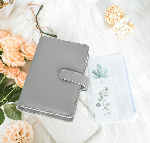 15 PCS A6 Binder Pockets with PU Leather Notebook Binder Cover Refillable 6 Round Ring Binder Set for Personal Planner Organizer, Budget Binder, S...