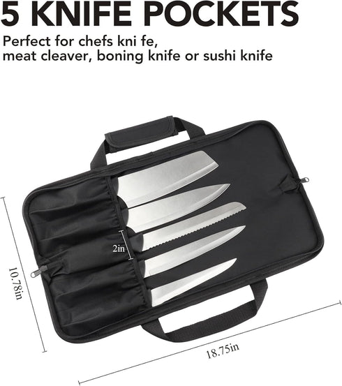 Chef Knife Bag(5 Slots), Knife Case Nylon Kitchen Storage Knife Carrying Pouch Red...