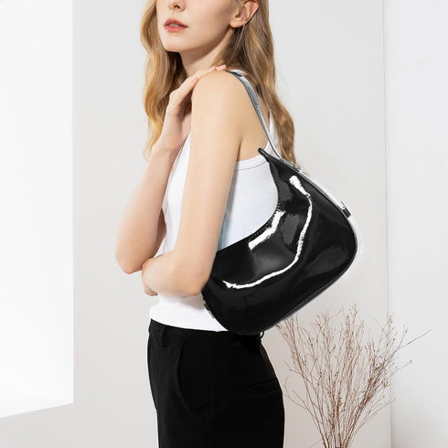 Didida Y2K Moon Bag Women's Crescent Shoulder Bag Retro Handbags Top Handle Patent Leather Cute Small Underarm Bag...