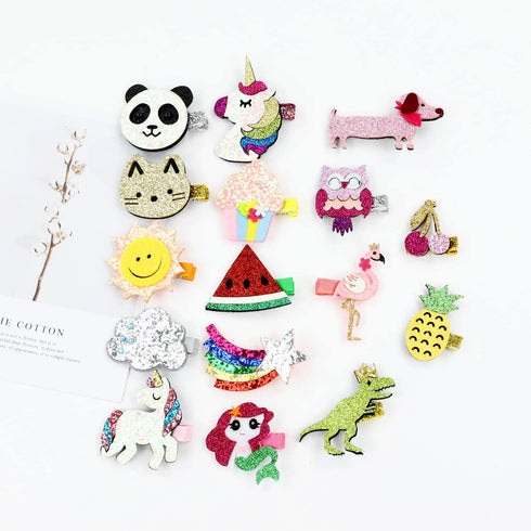 inSowni 16 Pack Glitter Cute Fruit Unicorn Panda Cat Owl Alligator Hair Clips Barrettes for Baby Girls Toddlers Kids...
