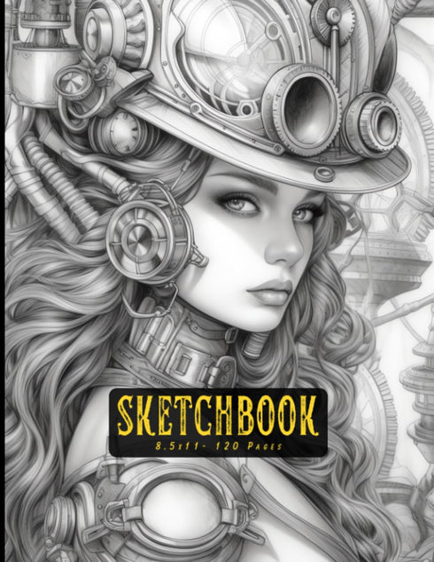 Sketchbook: Steampunk Cover 120 pages Unlined Drawing Notebook, 8.5x11 Large Sketch Book for Doodling or Sketching Journal...