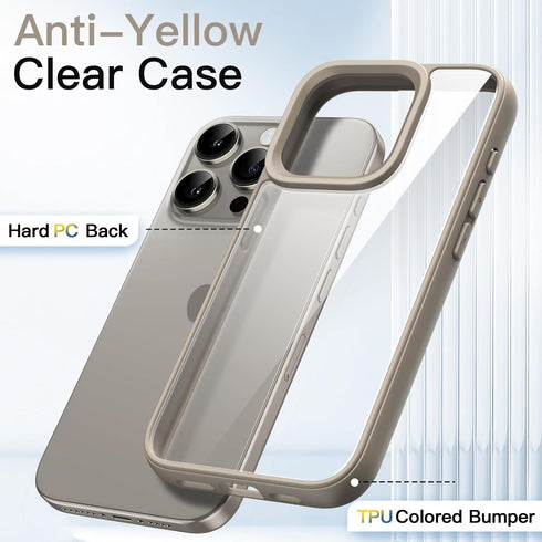 JETech Case for iPhone 15 Pro Max 6.7-Inch, Shockproof Phone Bumper Cover, Solid Color Matte TPU Frame, Anti-Scratch Clear Back (Natural Titanium)...