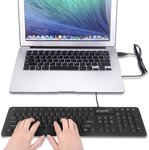 sungwoo Foldable Silicone Keyboard USB Wired Standard Keyboard Waterproof Rollup Keyboard for PC Notebook Laptop, Full Size (Black)...