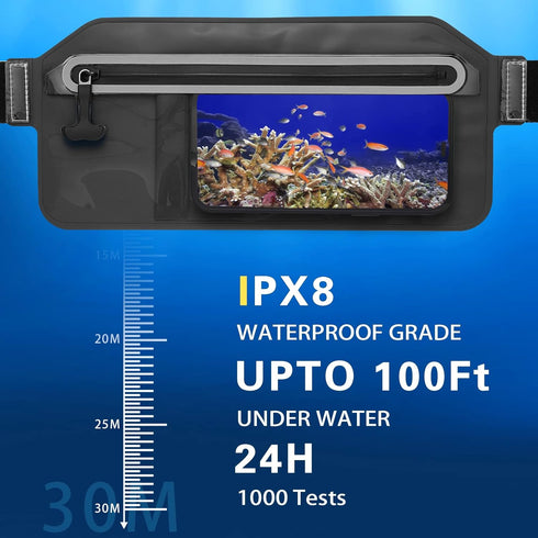 Waterproof Phone Pouch,IPX8 Waterproof Phone Case with Adjustable Waist Strap,Compatible with iPhone Whole Series Galaxy Whole Series up to 7",Wai...