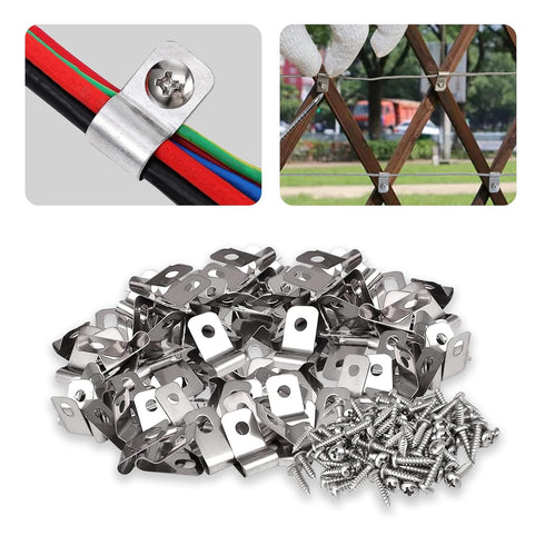 Fence Wire Clamps Agricultural Fencing Mounting Clips, Stainless Steel Wire Clips with Screws for Welded Wire to Wood, Metal or Vinyl Fence (200)...