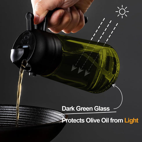 16oz Olive Oil Dispenser for Kitchen - 2 in 1 Olive Oil Dispenser and Oil Sprayer - Olive Oil Dispenser Bottle w/Stickers - Olive Oil Sprayer for ...