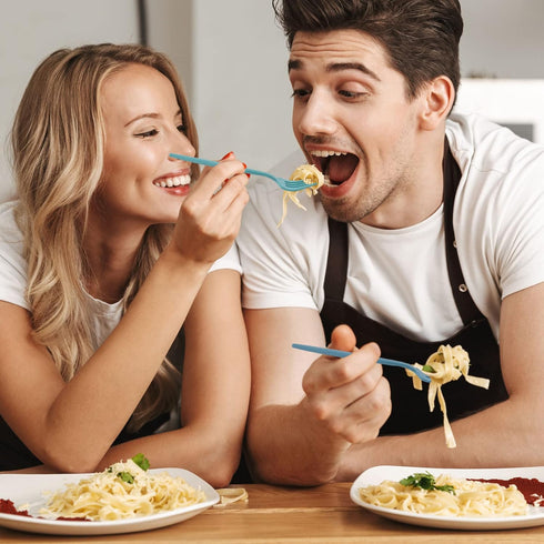 Reusable Utensil Set with Case, 2 Sets Plastic Portable Travel Utensils, Knives Chopsticks Spoons and Forks Set Camping Cutlery (blue, green)...