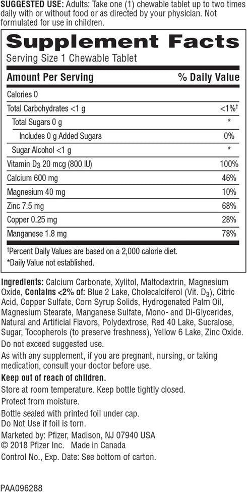 Caltrate Chewables 600 Plus D3 Plus Minerals Calcium Vitamin D Supplement, Cherry, Orange and Fruit Punch - 60 Count...