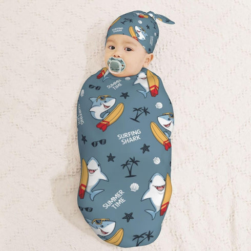 Cool Shark Tree Newborn Swaddle Blankets Hat Sets Soft Baby Receiving Blanket Swaddle Sack for Baby Shower Infant Boy Girl Gift...
