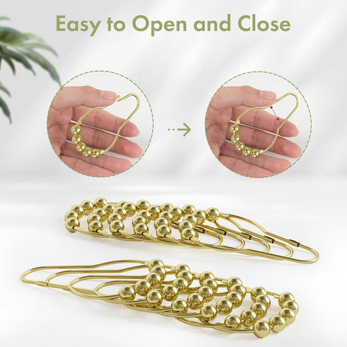 Gold Shower Curtain Hooks, Amazer Shower Curtain Rings Hooks, 12 Pcs Stainless Steel Shower Hooks for Shower Curtain, Rust Proof Shower Curtain Ho...