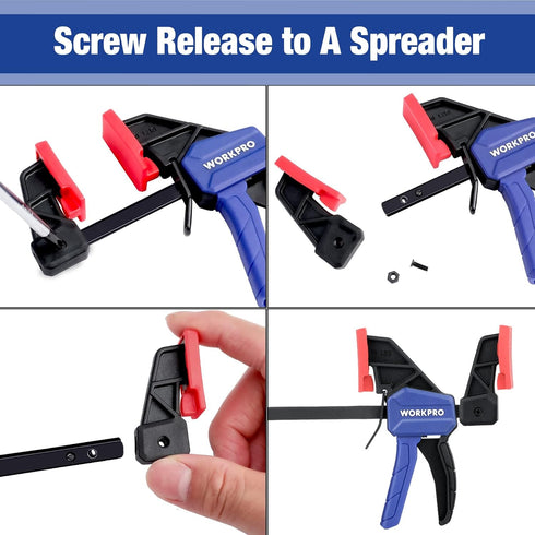 WORKPRO 6" Mini Bar Clamps for Woodworking, One-Handed Clamp/Spreader, Light-Duty Screw-Change F Clamp with 50lbs Load Limit, 2PC...