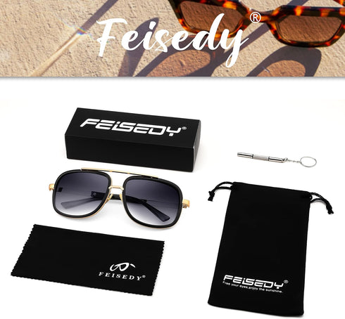 FEISEDY Retro Trendy Aviator Sunglasses Women Men Classic Vintage Square Sunglasses 70s Large Metal Shades B2321...