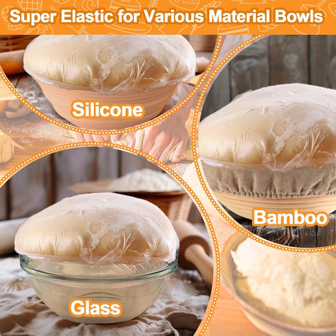 200PCS Bowl Covers for Bread Proofing, Reusable Elastic Sourdough Bread Baking Cover, Plastic Bowl Covers for Bread Rising, Stretchable Plastic Wr...