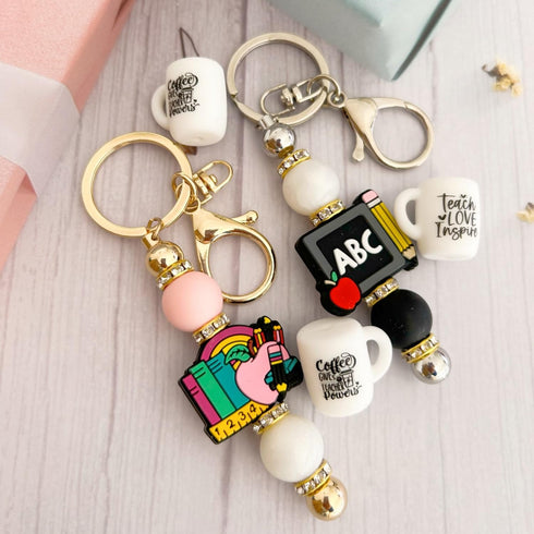 KnvsS School Teacher Themed Silicone Focal Beads Rubber Beads Kit Bulk for Beadable Pens Keychain Jewelry Making DIY Keychain Supplies Focal Pen B...