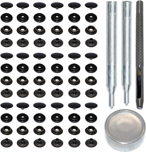 72pcs 15MM Stainless Steel Fastener Snap Press Stud Button for Marine Boat Canvas with Punching Set Tool Kit Gunmetal Black (4 Components, 18pcs f...