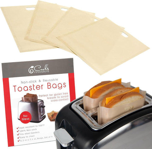 Reusable Toaster Bag - For Grilled Cheese Sandwiches, Pizza Rolls, + - Nonstick Toaster Bags Made of Teflon - BPA & PFOA Free Little Bags - Toaste...