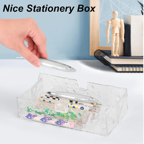 Glacier Pencil Case,Large Capacity Plastic Pencil Case Organizer Translucent Multi Functional Automatic Push Buttons Pencil Box Sketching Storage ...