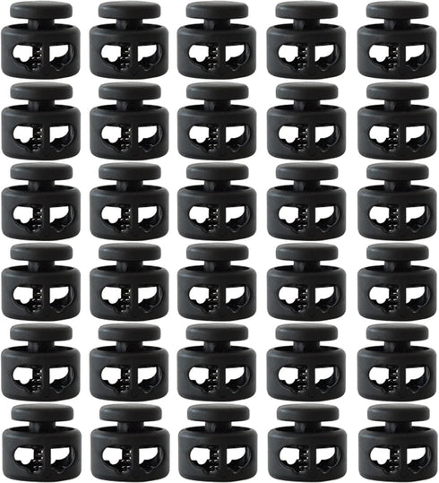 J.CARP 30Pcs Black Plastic Heavy Duty Cord Locks, Double Hole Drawstring Stopper Fastener for No Tie Shoelaces, Hoodies, Pants Closures and More...