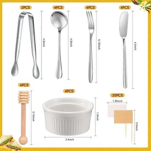 Charcuterie Board Accessories Utensils Cheese Butter Spreader Knives Set Include Serving Tongs, Knives, Spoons, Forks, Toothpick Flags, Honey Dipp...