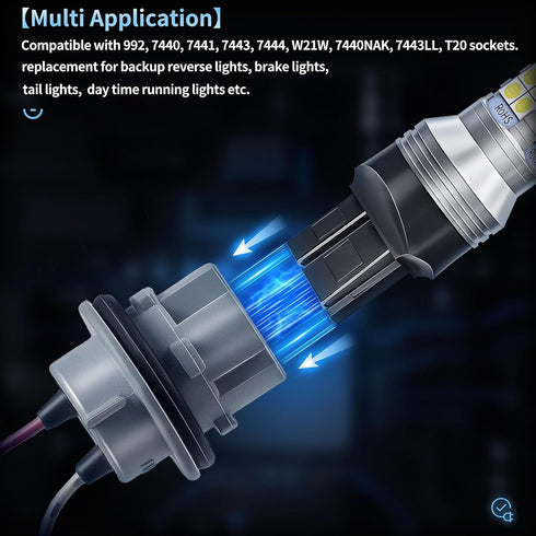 7440 7443 LED Bulbs for Reverse Lights, 6000K White 7441 7444 T20 W21W with Projector Replacement for Backup Tail Brake Turn Signal Parking Lights...