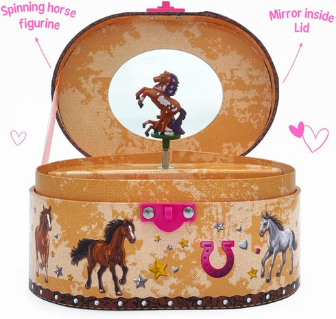 Hot Focus Dashing Horse Oval Shaped Musical Jewelry Box...
