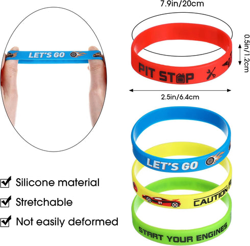 Skylety 24 Pack Race Car Party Favors Race Car Silicone Bracelets Racing Checkered Flag Wristbands Racing Flag Rubber Bracelets Birthday Party Dec...
