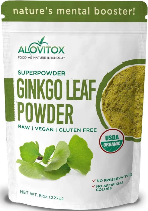 Alovitox Ginkgo Biloba Leaf Powder | Supports Healthy Aging, Memory, Focus, Mood Stability & Concentration - 100% Organic Ginko Leaf Extract, Vega...