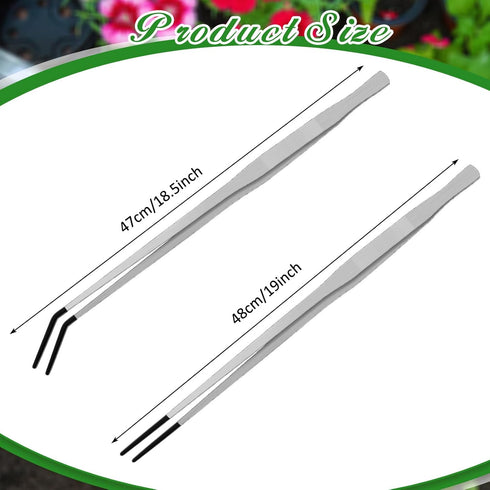2 Pcs Extra Long Stainless Steel Reptile Feeding Tongs with Rubber Tip Bearded Dragon Aquarium Straight and Curved Long Tweezer Terrarium Feeder T...