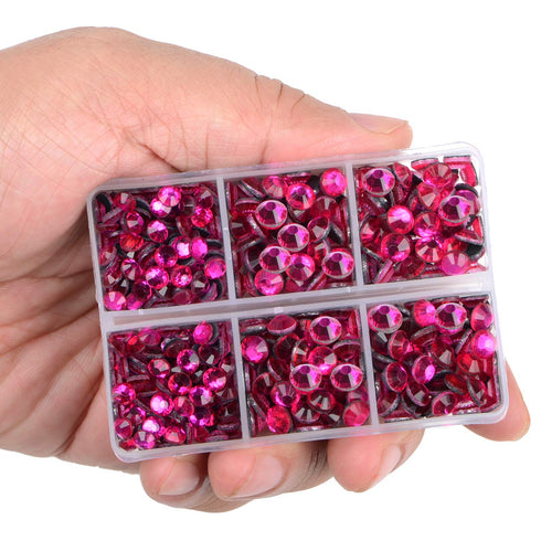 LPBeads 6400 Pieces Hotfix Fuchsia Rhinestones Flat Back 5 Mixed Sizes Crystal Round Glass Gems with Tweezers and Picking Rhinestones Pen...