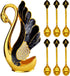 Swan Base Holder with 6pcs Coffee Dessert Dinner Spoon Set, Metal Coffee Spoon Organizer Teaspoon Fruit Dessert Flatware Sugar Ice Cream Spoons (G...
