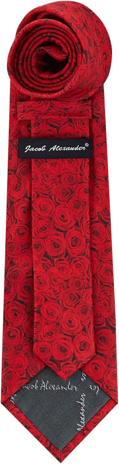 Jacob Alexander Men's Red Floral Roses Flowers Design Regular Length Neck Tie - Red...