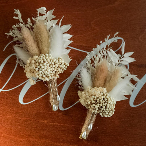 Dried Flowers Boutonnieres Set of 2 for Men Boho Fall Wedding Grooms Buttonhole Rustic Best Man Pampas Grass Dry Flower Decoration (Beige)...