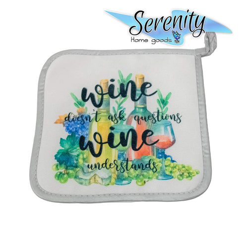 Decorative Kitchen Hot Plate Pot Holder Oven Mitt Set | Wine And Grapes Purple Green Novelty Spring Summer Fall | White Home Decor Holiday Decorat...