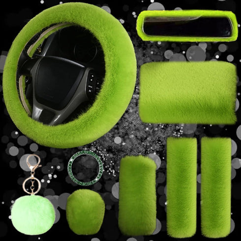 9-Pack Fluffy Car Accessories Set,Silence Shopping Fluffy Steering Wheel Cover Winter Warm Fur Steering Wheel Cover Fuzzy Car Decoration Accessori...
