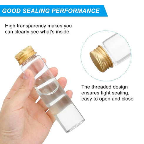 PATIKIL 80ml Plastic Test Tubes with Screw Caps, 6Pcs 128x33mm Flat Bottom Tubes for Scientific Party Decoration Candy Bead Storage Bath Salt, Gol...