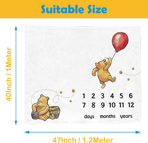 The Pooh Bear Baby Stuff, Honey Baby Monthly Milestone Blanket for Newborn Baby Boy & Girl Photo Taken - Baby Age Blanket with 2 Frame...