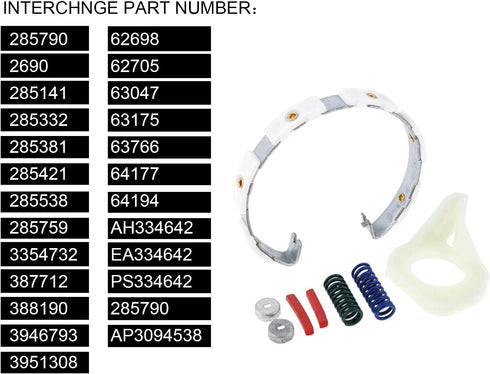 285790 Washer Clutch Band & Lining Kit 6 Pads Replacement for AP3094538 PS334642 285332 3354732, Compatible with Whirlpool Kenmore Maytag Washers