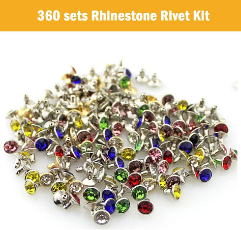 360 Sets 7mm Rhinestone Leather Rivets Kit Rapid Leathercraft Crystal Tubular Metal Studs with 3 Tools for Handmade DIY Decoration Accecssories...