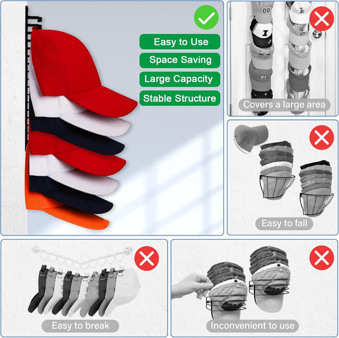 Hat Racks for Wall Cap Organizer, Hat Hangers for Baseball Caps Hat Holder Display, Sticky or Drilling Use, Hat Storage for Door, Closet, Office, ...