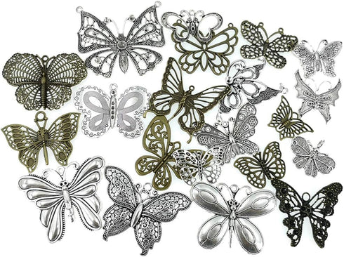 Assorted Butterfly Charm Pendant Connector for DIY Jewelry Making Findings(21pcs,Big Size)...