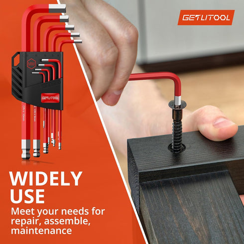 GETLITOOL 9PCS Allen Wrench Set, Metric Allen Key Set 1.5-10mm, Long Ball End Hex Key Set L-key with Size-marked & Storage Bracket for Bike Repair...