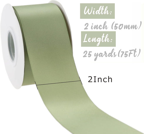 Sage Green Ribbon Double Face Satin Ribbon 2 Inch Moss Ribbon for Wedding Bridal Bouquet Baby Shower Party Decorations - 25Yards...