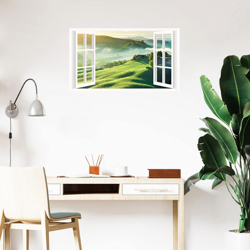 Mountain View Wall Stickers 3D Fake Window Wall Stickers Nature Scenery Wall Stickers Murals Removable Landscape Wall Decals Peel and Stick Remova...